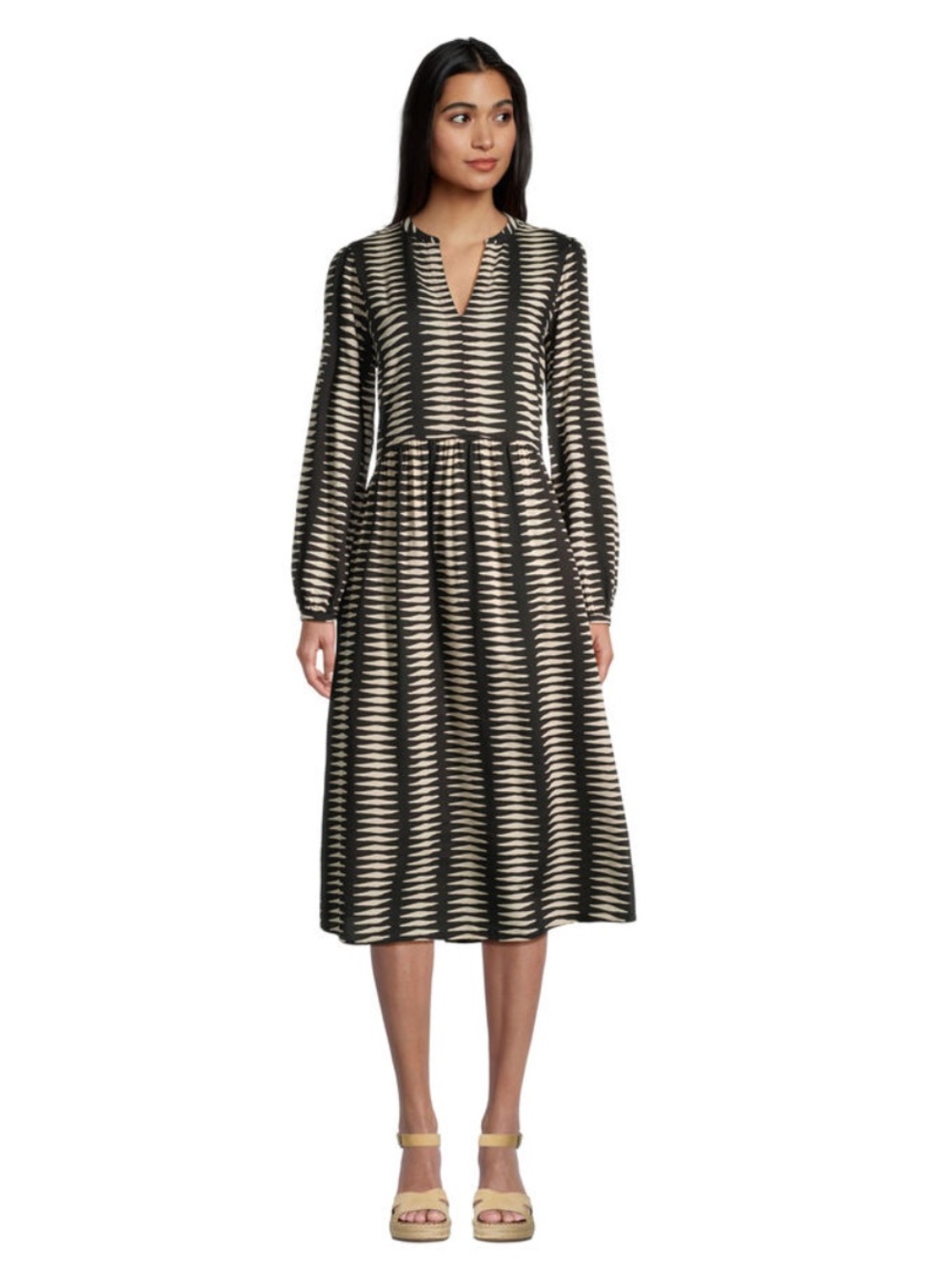 World Market La Paz Black Ivory Geometric Print Midi Dress S/M